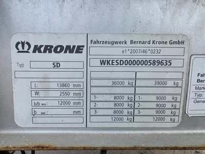 2007 Krone SD 3-Axle Curtainsider Trailer - BPW - Disc Brakes - Air Suspension - Spare Tyre - 39 Ton — photo 9 of 20